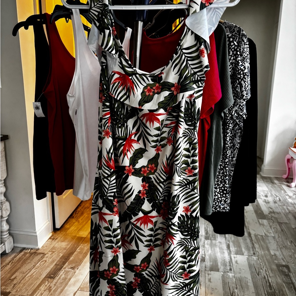Black and White Wrap Midi Dress with Flutter Sleeves